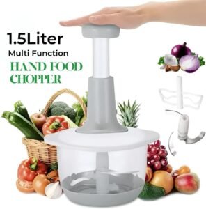 1.5L Manual Food Chopper | Hand Press Vegetable & Fruit Cutter with 3 Stainless Steel Blades